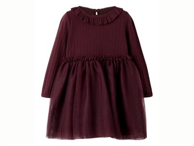 Lil' Atelier dress red dahlia in velvet with ruffles
