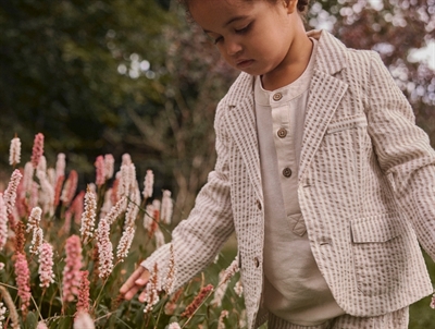Lil' Atelier transitional jacket shitake with checks and teddy collar