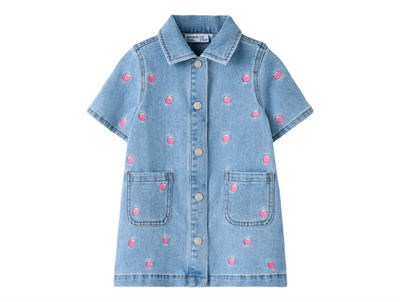 Name It dress light blue denim with strawberry embroidery