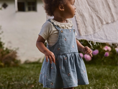 Lil Atelier dress medium blue denim with floral embroidery