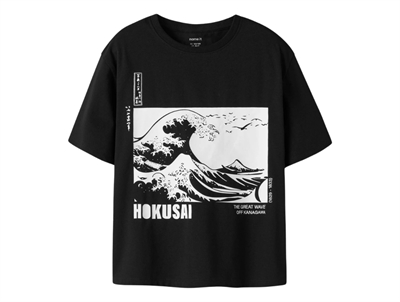 Name It t-shirt black with Hokusai print