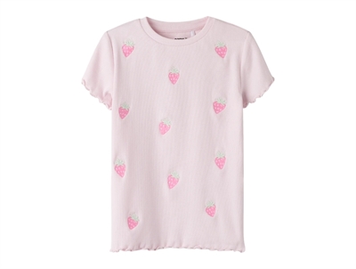 Name It t-shirt cradle pink with rib and strawberry embroidery
