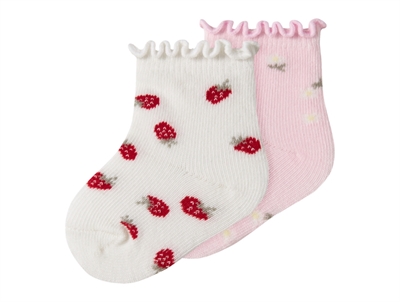Name It socks cloud dancer and cradle pink with strawberries (2-pack)
