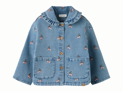 Lil' Atelier denim jacket medium blue denim with cherry embroidery