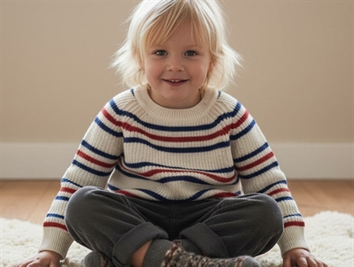 FUB ecru/pond blue/red raglan knit sweater merino wool