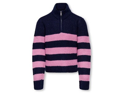 Kids ONLY maritime blue/moonlite mauve striped zip pullover knit sweater