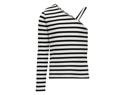 Kids ONLY cloud dancer/black striped one shoulder top