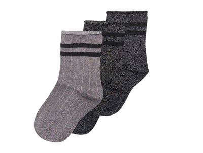 Kids ONLY black/multicolor/silver glitter stripe socks (3-pack)