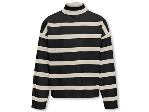 Kids ONLY black/birch striped loose high neck knit sweater