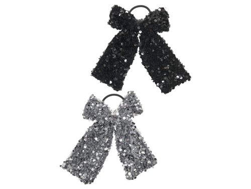 Kids ONLY silver/black glitter bow hair tie (2-pack)