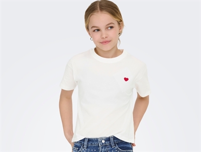 Kids ONLY t-shirt cloud dancer with red heart embroidery