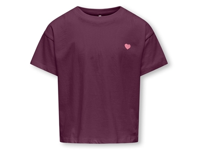 Kids ONLY t-shirt mauve wine with pink heart embroidery