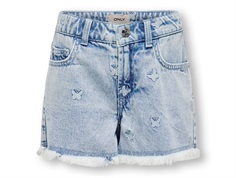 ONLY denim shorts light blue denim butterfly with fringed hem  
