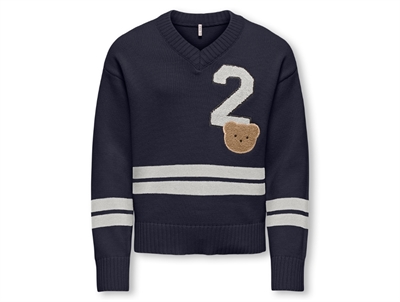 Kids ONLY knit sweater night sky with bear badge and stripes
