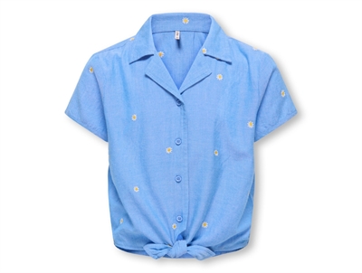 Kids ONLY shirt cashmere blue with embroidered daisy flowers and knot