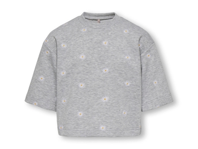 Kids ONLY sweatshirt light grey melange with embroidered daisy flowers