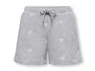 Kids ONLY sweat shorts light grey melange with embroidered daisy flowers