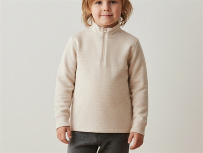 Joha blouse cream with high neck and zipper in merino wool