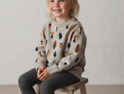 FUB sweater oat melange jacquard with autumn motif in merino wool