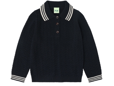 FUB polo dark navy zigzag with stripes in merino wool