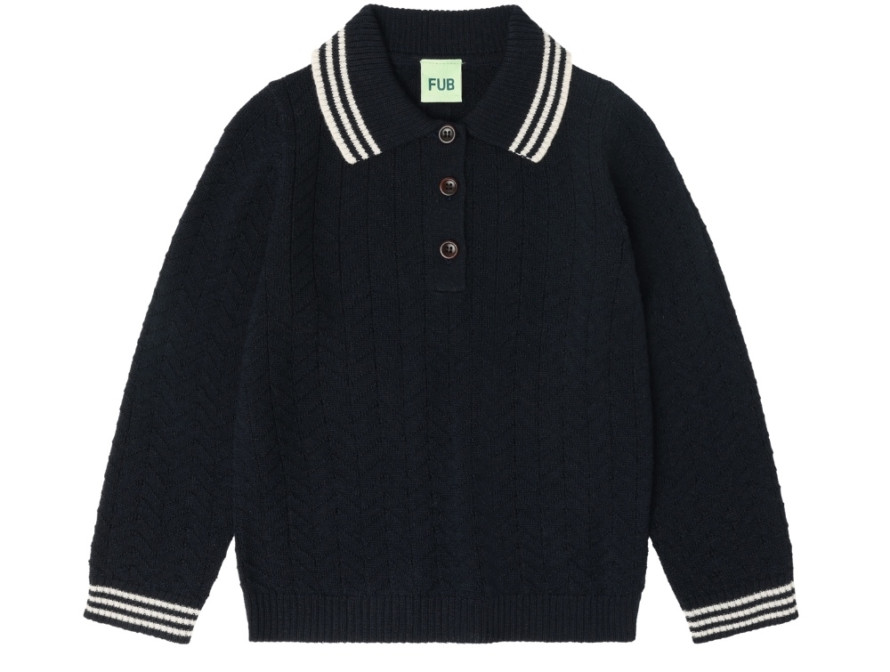 FUB polo dark navy zigzag with stripes in merino wool
