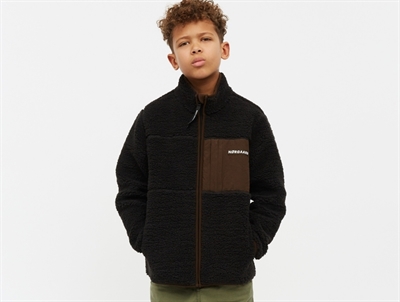 Mads Nørgaard Jeffo fleece jacket black with brown chest pocket