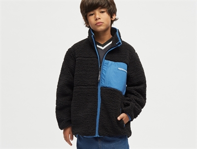Mads Nørgaard Jeffo fleece jacket black with brown chest pocket