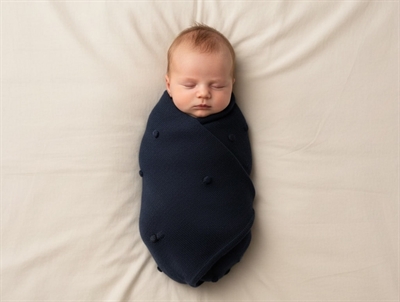 Mushie textured dots dark navy knitted baby blanket