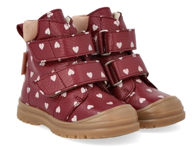 Angulus TEX winter boot red berry with hearts and wool lining
