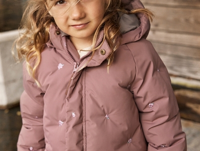 En Fant puffer jacket rose taupe with embroidered flowers