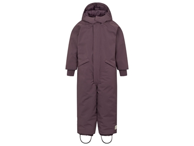 MarMar Ollie snowsuit deep plum with elastic suspenders