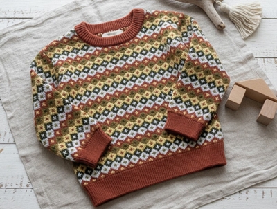 Wheat multi red jacquard pullover knit Elias
