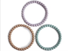 Mushie lilac/cyan/soft peach pearl teething rings (3-pack)