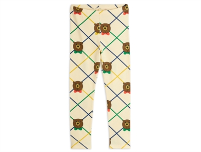 Mini Rodini leggings off-white with bear print and checks