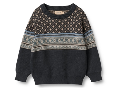 Wheat Julius knit sweater navy with jacquard pattern