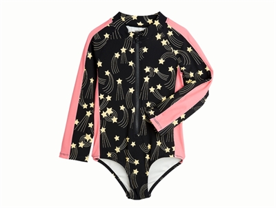 Mini Rodini black swimsuit with starfall print