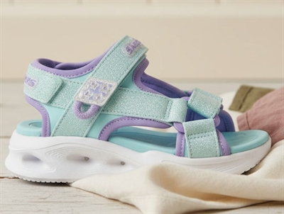 Skechers sandal light blue/lavender glitter with lights  