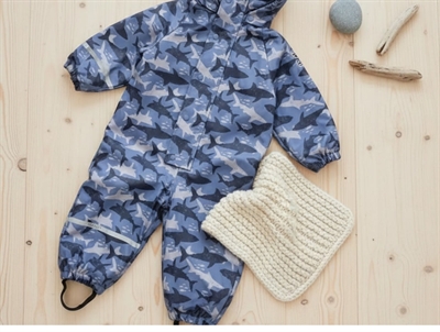 CeLaVi rainsuit blue sharks with fleece lining