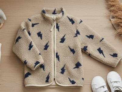 CeLaVi fleece jacket dark navy with zipper and lightning print