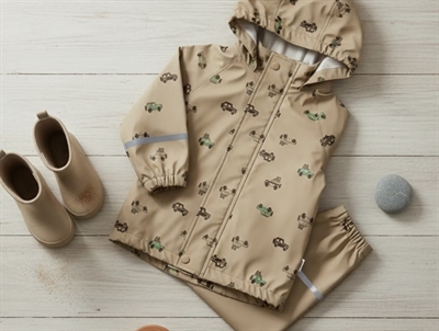 CeLaVi rainwear light brown with car print  