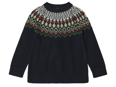 FUB sweater dark navy fair isle with pattern in merino wool