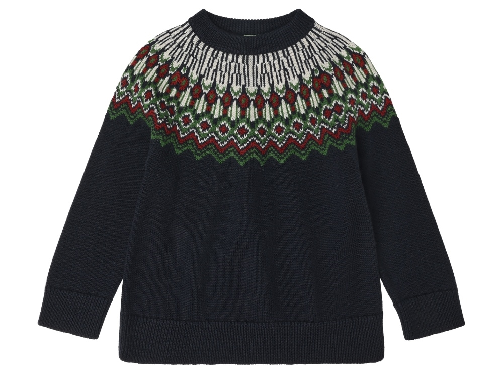 FUB sweater dark navy fair isle with pattern in merino wool