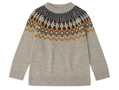 FUB sweater oat melange fair isle with pattern in merino wool
