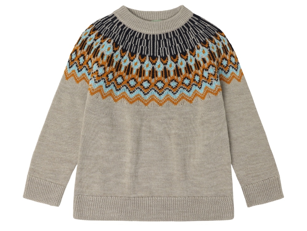 FUB sweater oat melange fair isle with pattern in merino wool