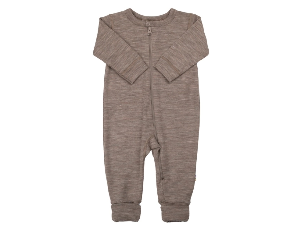 Joha wool suit merino wool/silk beige melange with zipper and 2-in-1 foot