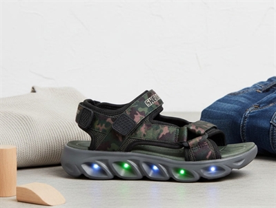 Skechers sandal black/olive with camouflage and lights  
