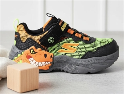 Skechers black/orange dino sneaker with blink