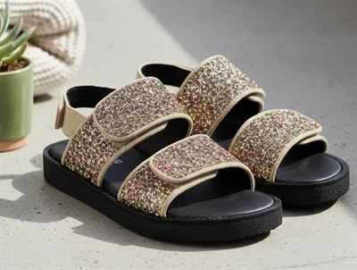 Angulus sand multi glitter sandal velcro