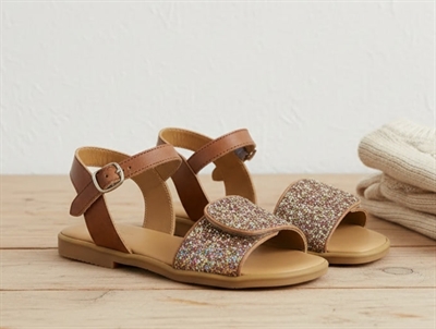Angulus tan multi glitter buckle sandal