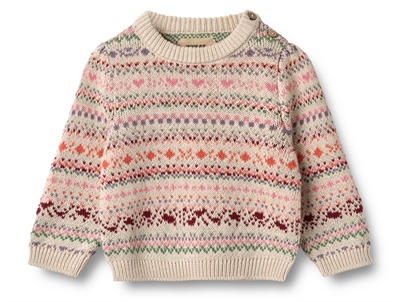 Wheat Olga knit sweater multi with jacquard pattern and shoulder opening